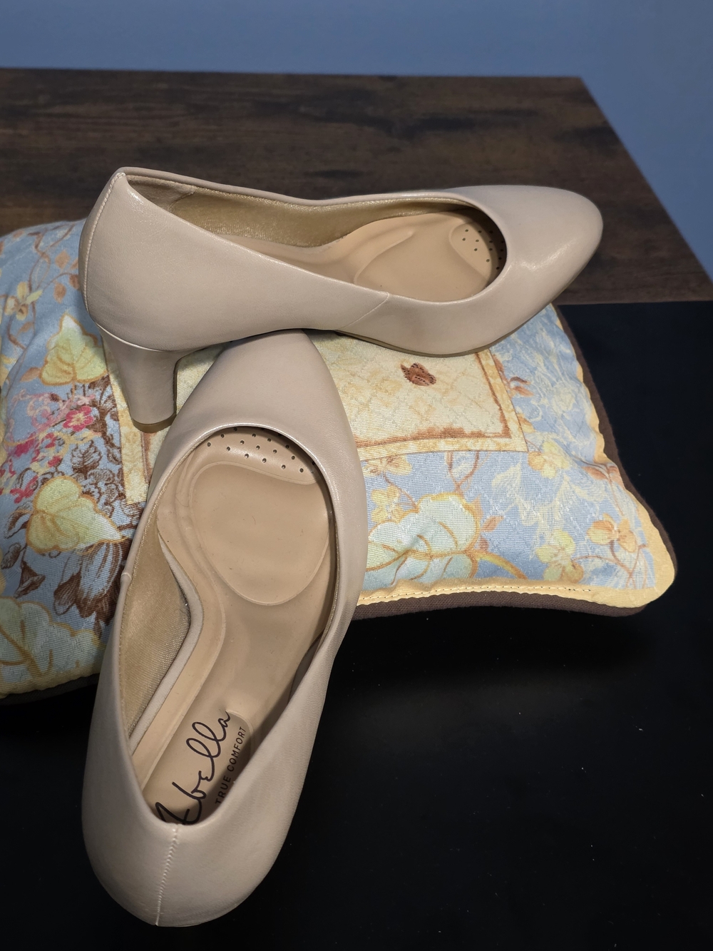 Abella Beige Mid-Heel Pumps for Women